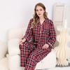 Large size women's double long white and red plaid thermal home pajamas set