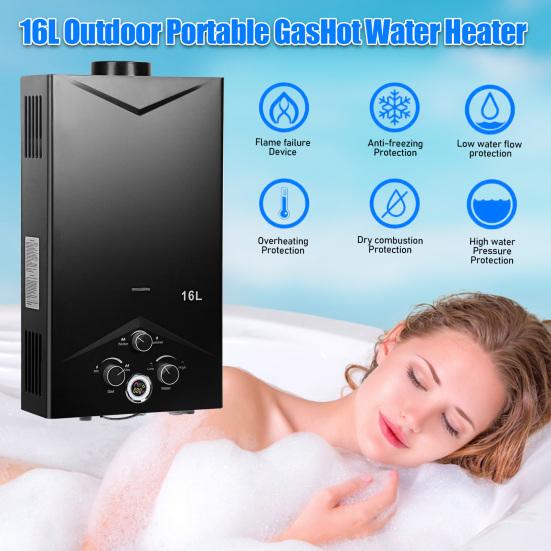 Tankless Water Heaters 4.21GPM 16L, Outdoor Portable Gas Hot Water Heaters, Fast Constant Temperature Water Heaters, Portable Water Heaters with