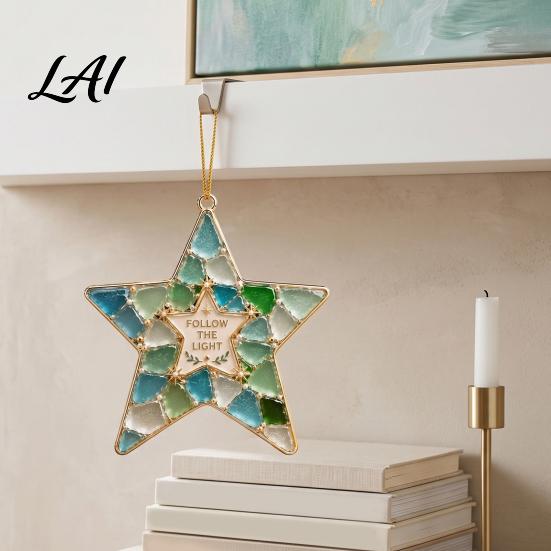 Memorial Ornaments for Christmas Handmade Sea Glass Ornament Mosaic Angel/Heart/Red Bird/Tree Hanging Coastal Tree Decoration with Sentimental Text,