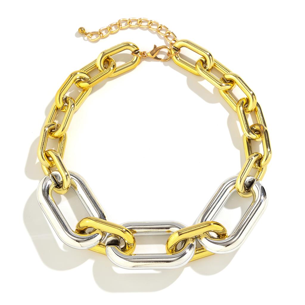 IngeSight.Z Exaggerated Thick Edge Cuban Collar Necklace for Women Vintage Punk Mixed Color Chunky CCB Chain Choker Necklace