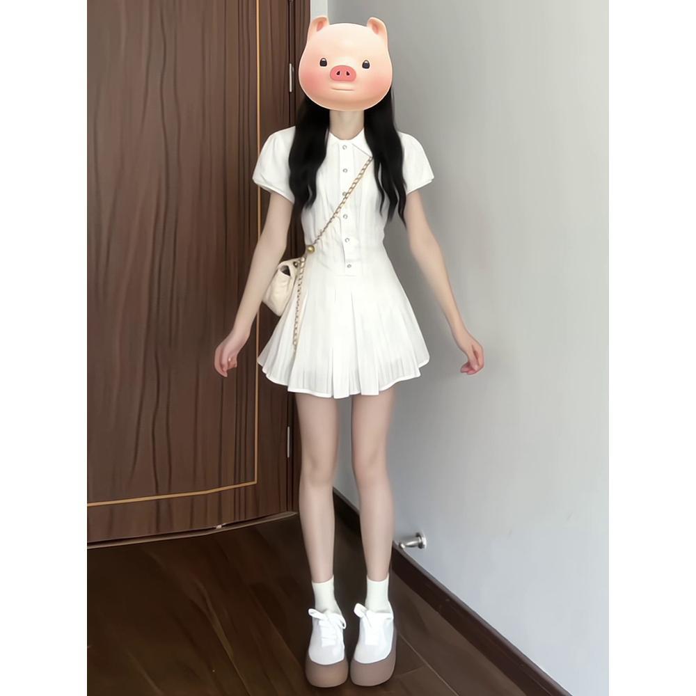 White dress women's summer casual new shirt dress preppy style small man elegant and generous short skirt