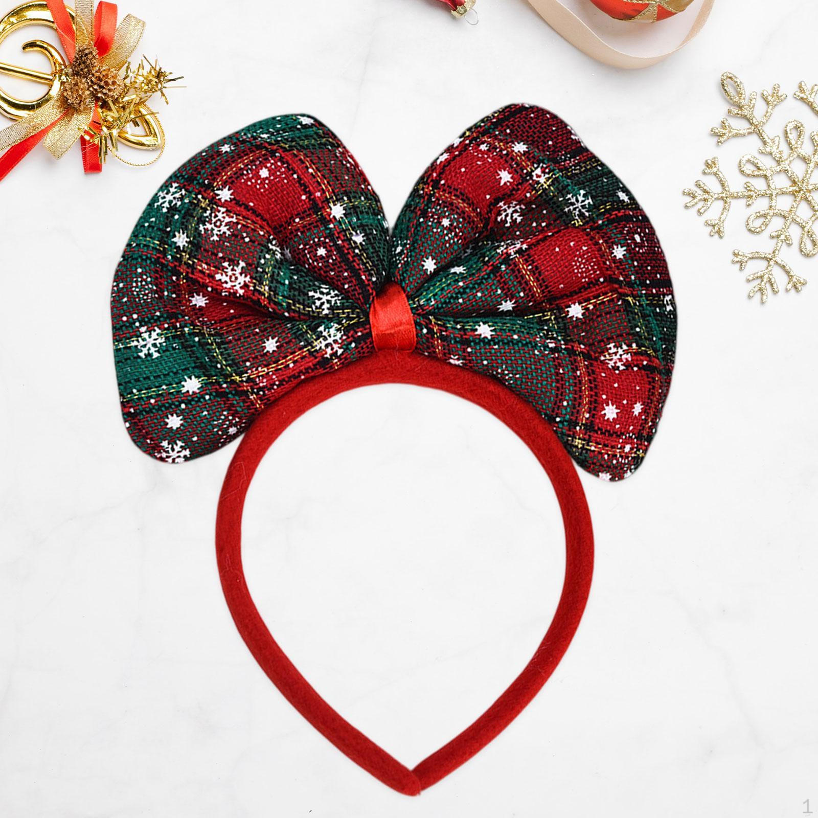 

Обруч для волос с бантом Рождественская повязка на голову Головной убор Веселое украшение на голову Рождество для Red Green Grid