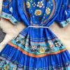 Summer Vintage Printed Oversize Long Maxi Beach Dress for Women's Lantern Sleeve Seaside Holiday Dresses