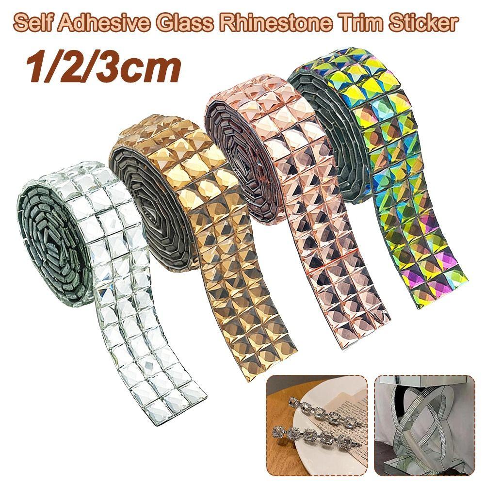 Resin Crystal Rhinestones Tape Trim Decorations Trim Rhinestone Appliques Self Adhesive Chains 1cm/2cm/3cm Width Square-Shaped