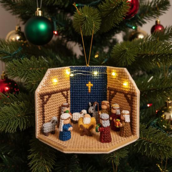 DIY Nativity Scene Ornament Kit with LED Lights Beginner Friendly Christmas Decoration Easy to Hang Holiday Ornament for Tree And Home