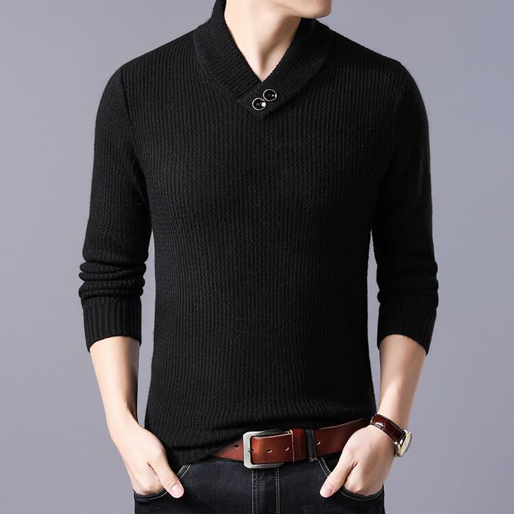 Men's Thick Knit Half-High Collar Sweater - Warm Threaded Base Layer for Autumn/Winter