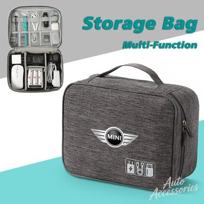 Car Storage Bag Zipper Data Line Charger Separate Storage Travel Bag For BMW MINI Cooper One JCW F54 F55 F56 F57 F60 R50 Sticker