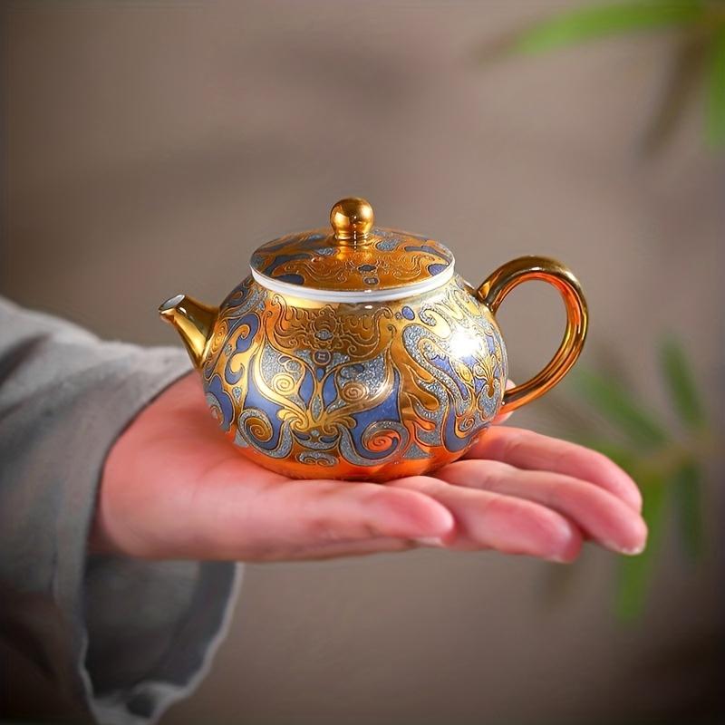 1ks 24k Zlatá čajová konvice Master Ručně vyráběná Dunhuang Tangka Zlacená konvička Dárková čajová sada pro domácnost Vysoce kvalitní čajová sada Kung Fu Jedna konvička