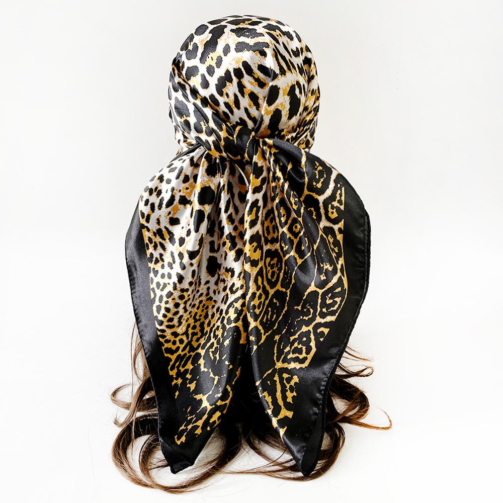 Headscarf, Faux Silk Satin Square Scarf, Leopard-print Scarf, 90cm Large Scarf