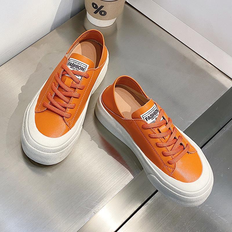 

2025 Лето Новые Повседневные Кеды из Натуральной Кожи Женские Туфли Толстая Подошва Бисквит Мягкая Подошва Универсальные Студенческие Туфли 40 оранжевый