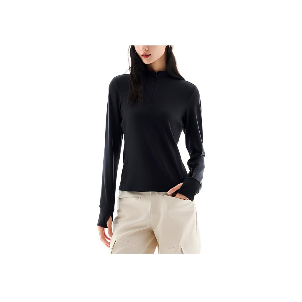 Anta Comfortable Casual Solid Color Fitted Pullover Knit Sweater Women tops Black 962447402-5