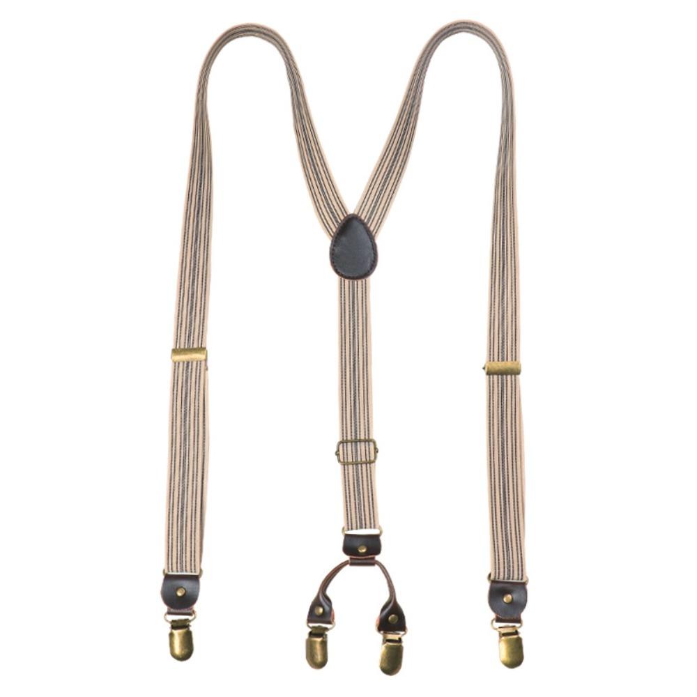 British Style Suspenders for Men Metal Clip Stripe Suspender Clip Casual Y-Type Suspenders  Men