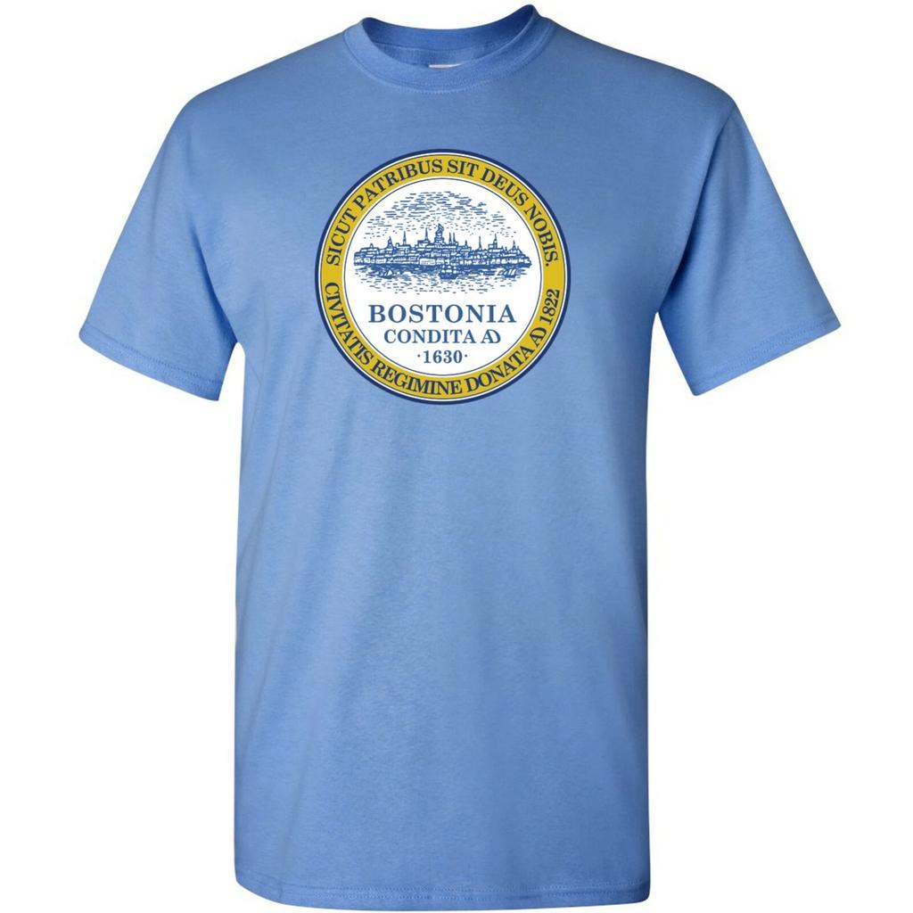 Boston Flag US City Hometown Pride Souvenir Basic Cotton T-Shirt - Carolina Blue