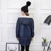 Women's Plus Size Hooded Denim Cotton Coat with Fleece Lining - Korean Style, Mid-Length, for Autumn and Winter.