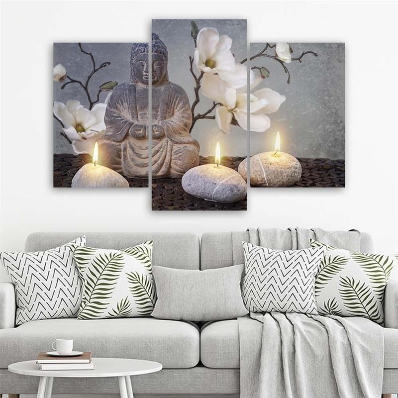 Třídílný obraz na plátně Buddha Orchid Flowers Nature