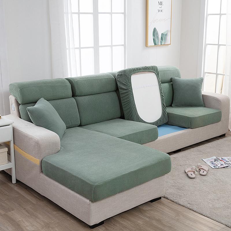 1pc Solid Color Jacquard Sofa Seat Cushion Cover Polar Fleece Elastic Sofa Cover for Living Room Chair Cover Furniture Protector