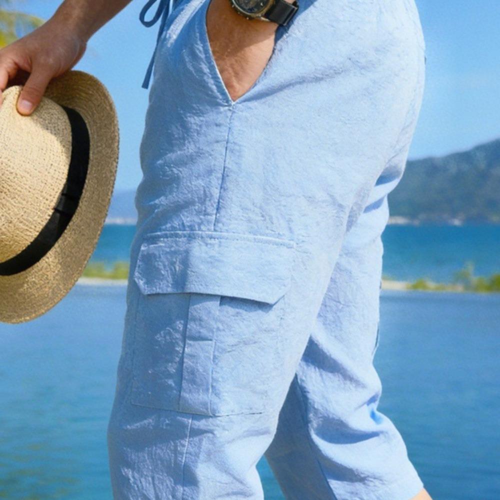 Herren Multi-Pocket Cargo 3/4 Capri-Hose, Dünne Lässige Sport-Arbeits-Cropped-Hose M himmelblaue