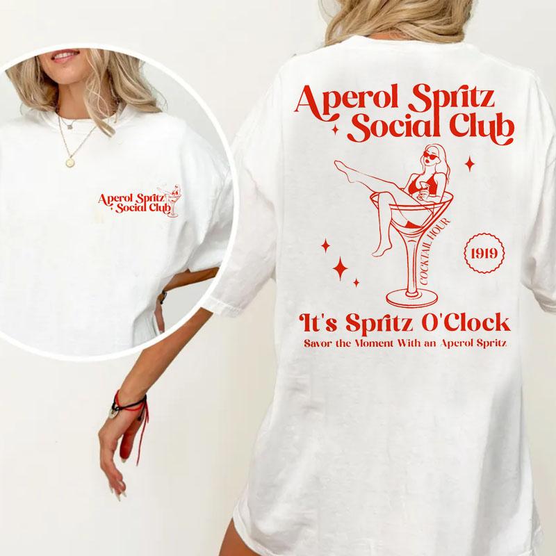 Aperol Spritz Social Club TShirt Cocktail Tshirt Unisex Drinking Tee Summer Shortsleeve Printed T Shirt Harajauku Clothing