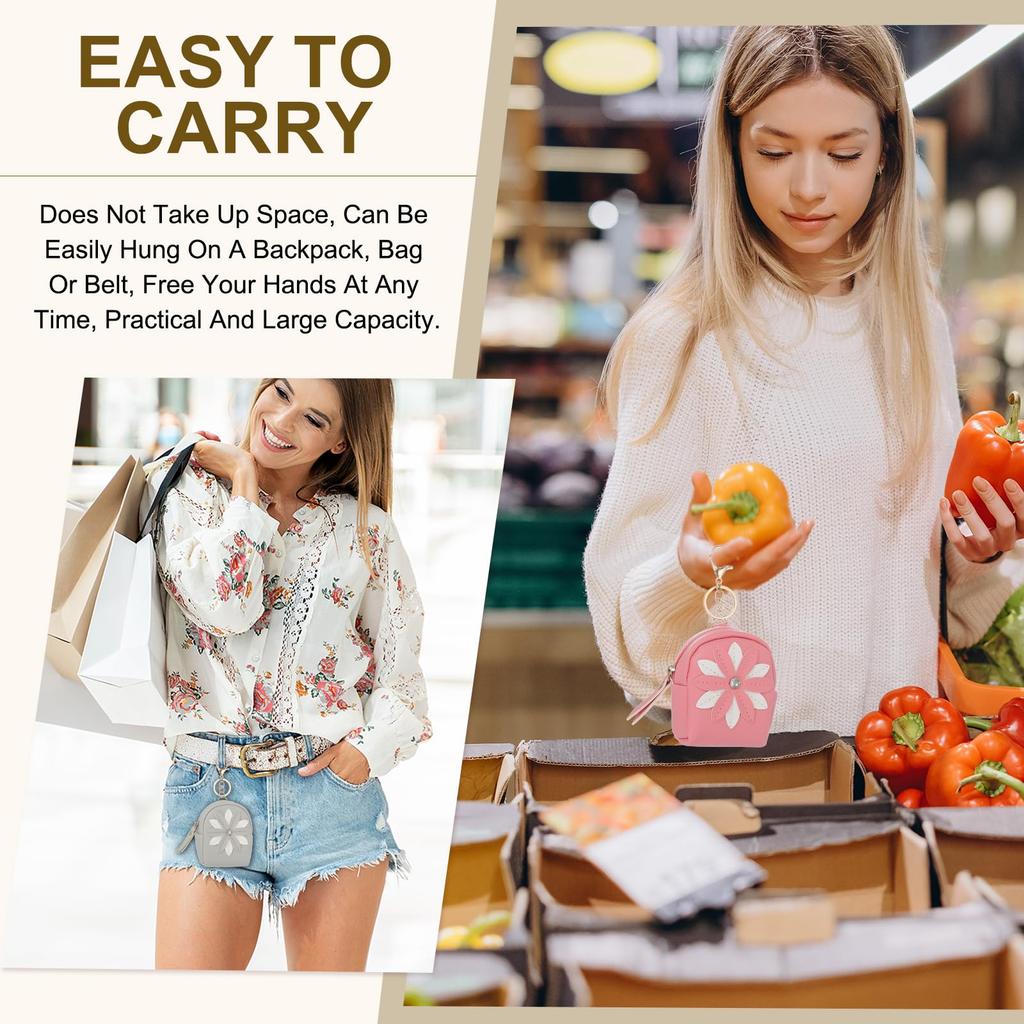 PATIKIL Women's Mini Backpack Keychain, Creative and Cute Flower Rhinestone Pendant Bag PU Leather Key Ring, Makeup Key Card Data Cable Organizer