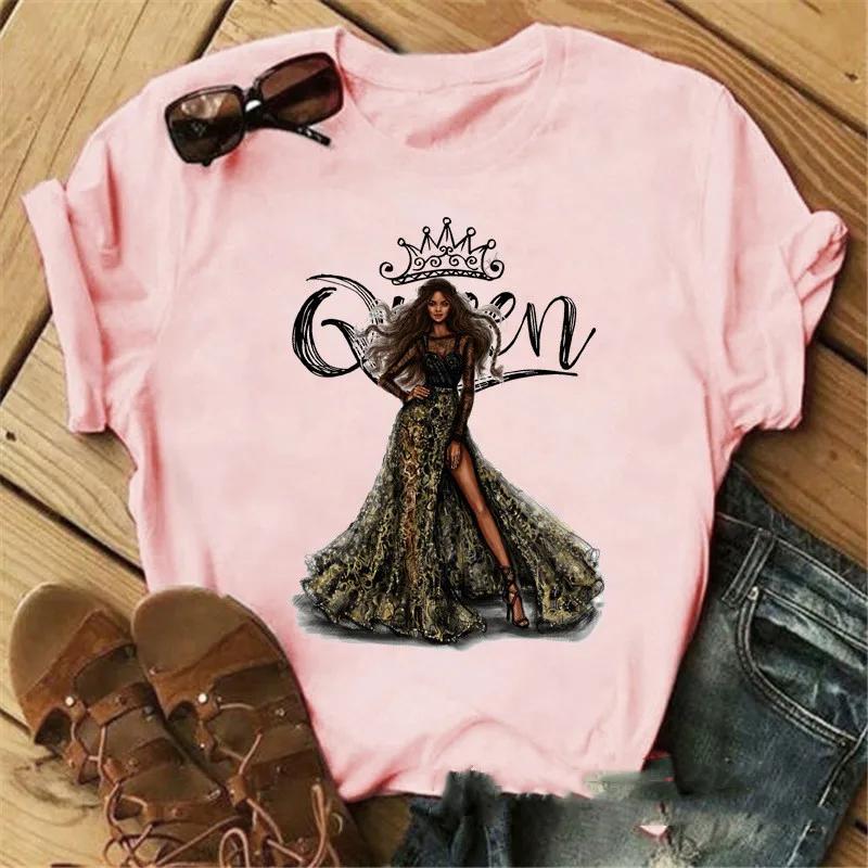 Pink Crown Queen Print Women T Shirt Short Sleeve O Neck Loose Women Tshirt Ladies Tee Shirt Tops Clothes Camisetas Mujer