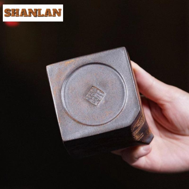 260ml Yixing Purple Clay Teapots Master Handmade Square Pot Raw Ore Dragon Kiln Wood Burning Mud Kettle With Filter Zisha Teaset