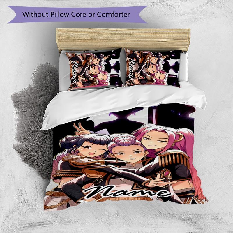 3pcs KPop Demon Hunters12 Cover Set - Personalized Name, HD Printed Bedding with 1 Cover and 2 Pillowcases - Perfect for Home Decor, Easy Care
