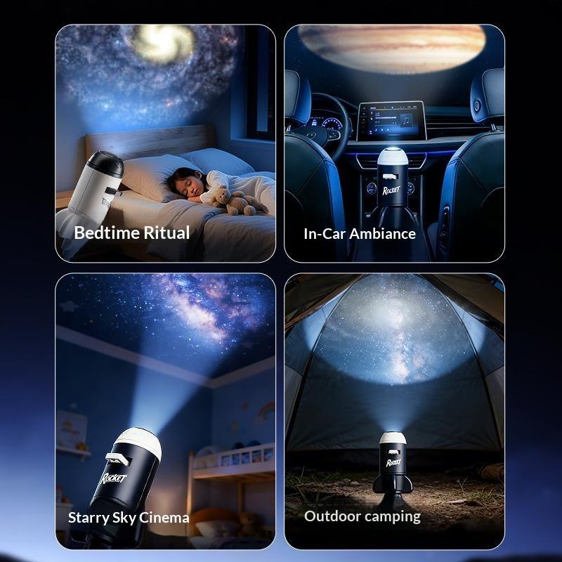 2 in 1 Rocket Galaxy Star Projector Adjustable Focus Ambient Projection Light for Bedroom Home Party Decoration