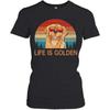 Funny Life Is Golden Vintage Golden Retriever Dog Lover Gifts Women's T-Shirt (Black;3XL)