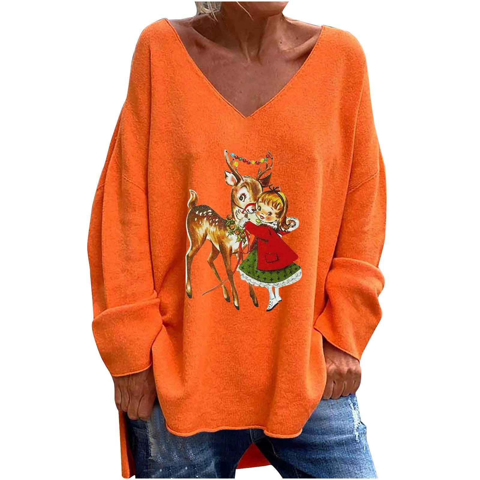 

QICED Осень-зима женская однотонная свободная повседневная удобная футболка с v-образным вырезом и длинным рукавом S