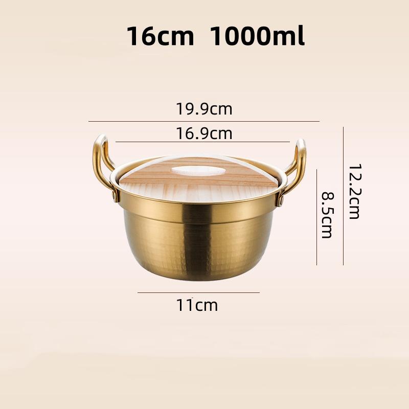 Kitchen Stainless Steel Korean Ramen Pot Double Handle Rust-proof Soup Noodle Small Pot Durable Gold Silver Milk Pot Cuisine