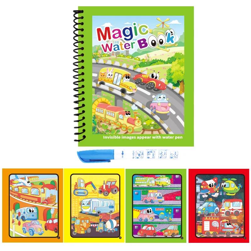 Magical Book Water Drawing Reusable Coloring Book Magic Water Drawing Book with Pen Ocean Dinosaur Animal Water Drawing Pictures