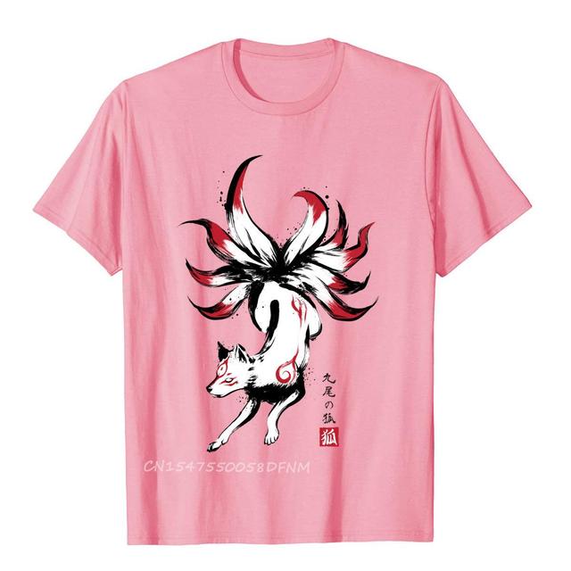 Kyubi No Kitsune Sumi-E Tshirt Amaterasu Okami Wolf Japanese T Shirt for Men Premium Cotton Men's Tops & Tees Novelty T Shirts