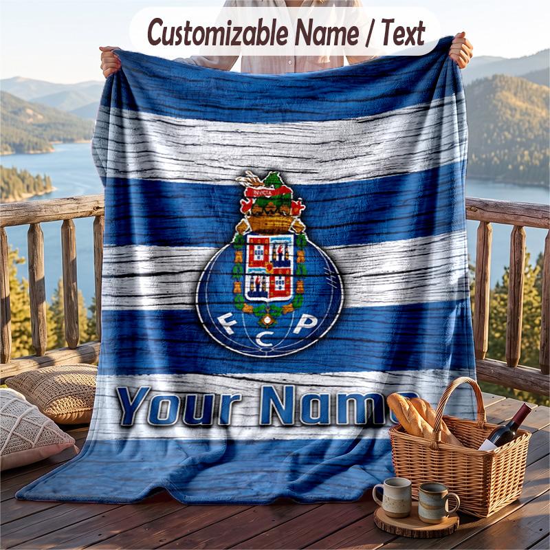 Flannel Blanket FC Porto Print Custom Name Text Soft Throw for Sofa Bed