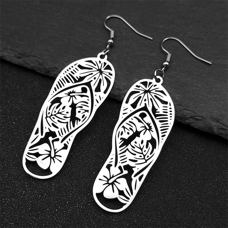 Bohemia Flower Slippers Drop Earrings Women Men Beach Leaf Stainless Steel Gold Silver Color Male Drop Earrings Jewelry Gifts
