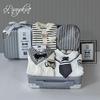 Newborn Baby Boy Gift Box: Off-White & Grey Striped Outfit - High-End Spring Festival Full Moon Collection