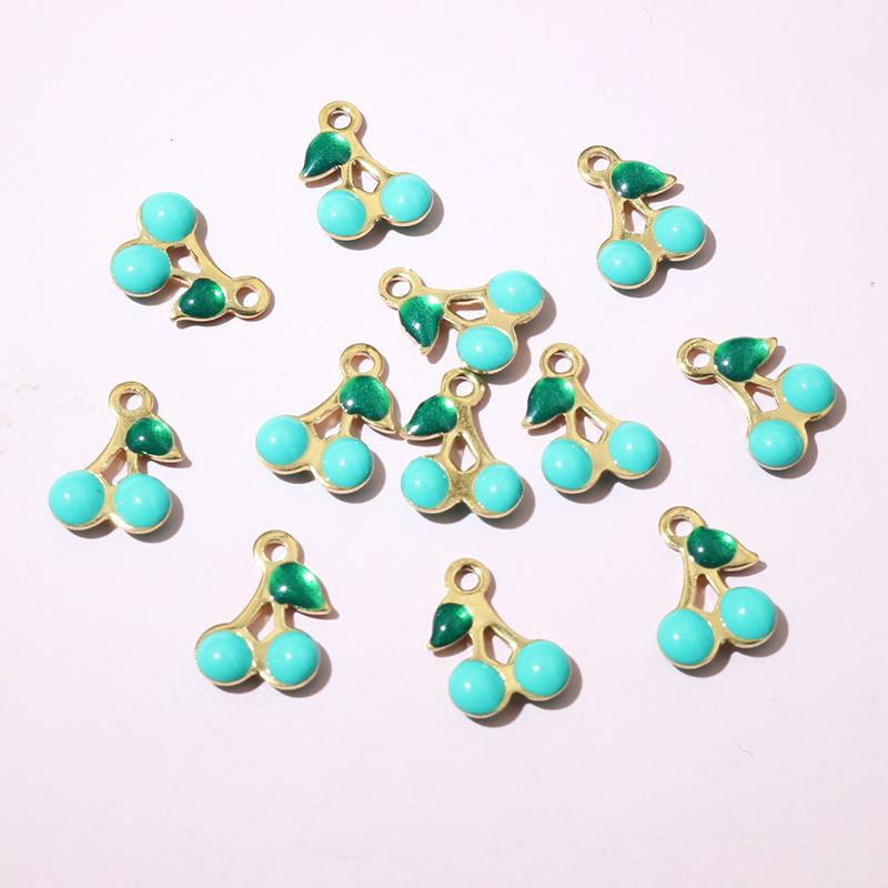 20pcs 10x7mm Stainless Steel Enamel Cherry Cherries Charms Pendant Stainless Steel DIY Jewelry Making Accessories Findings