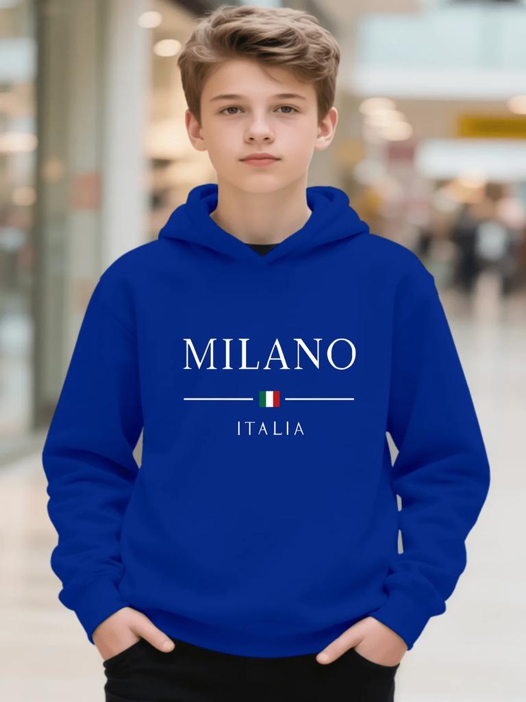 Kinder Streetwear Milano Italien Grafik Hoodie Italien Flagge Buchstaben Pullover Herbst Winter Fleece Warm Lässiges Kapuzensweatshirt