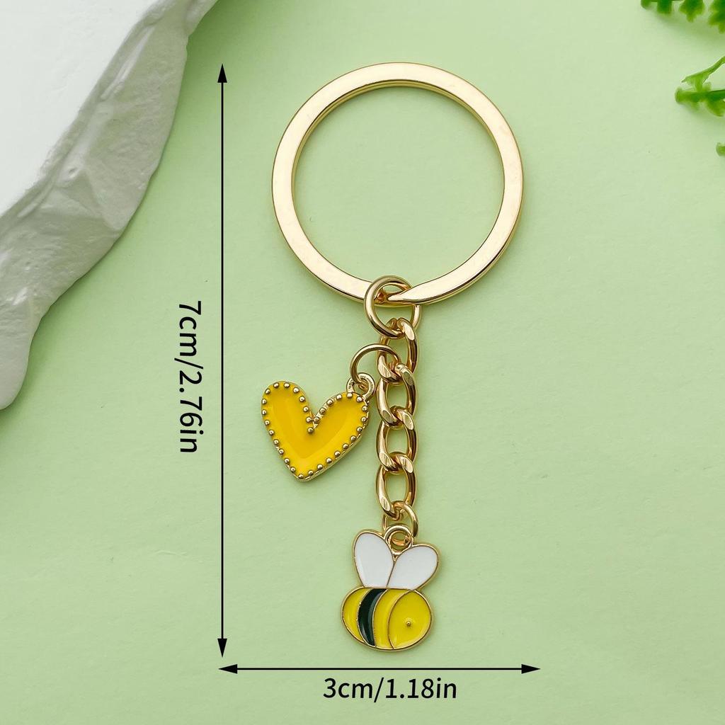 Personalized Pearl Bee & Sunflower Honeycomb Keychain Charm