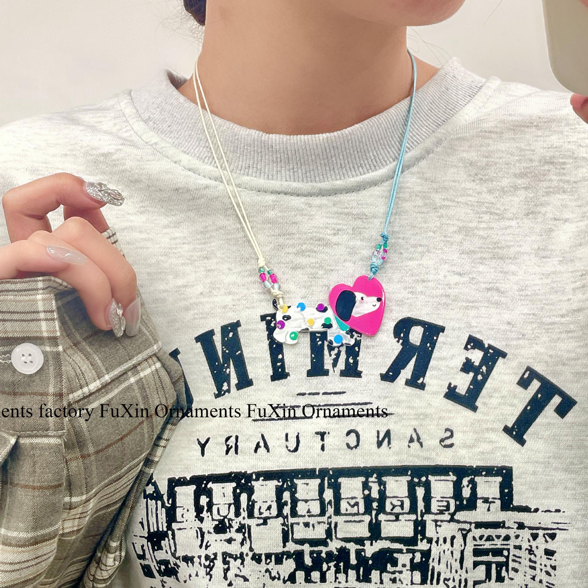 Asymmetrical Dalmatian Rice Bead Necklace - Versatile and Unique Sweater Chain Accessory
