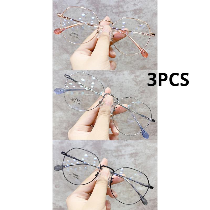 

3Pcs Myopia Glasses Women Blue Light Computer Eyeglasses Girls Metal Round Frame Shortsighted Eyewear +2.5