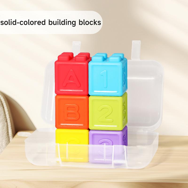 6Pcs Baby Children Soft Plastic Blocks Infants Young Children's Cognitive Relief Soft Rubber Block Can Chew Silicone Blocks Toy