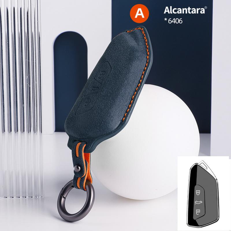 Alcantara Suede Car Key Case Cover Shell For Volkswagen Golf 8 Tuang X ID4 ID6 ID3 Talagon Lamando L Auto Keychain Accessories