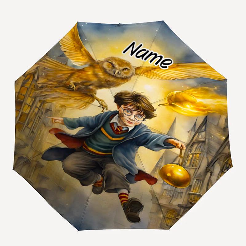 

1PC Hogwarts Golden Snitch Custom Name Automatic Open/Close, 8-Rib Durable Frame Compact Travel Umbrella for Men & Women D1222094