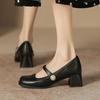 Mary Jane shoes women's new spring 2025 fashion versatile women's shoes square head thick heel one-word buckle British style women's shoes