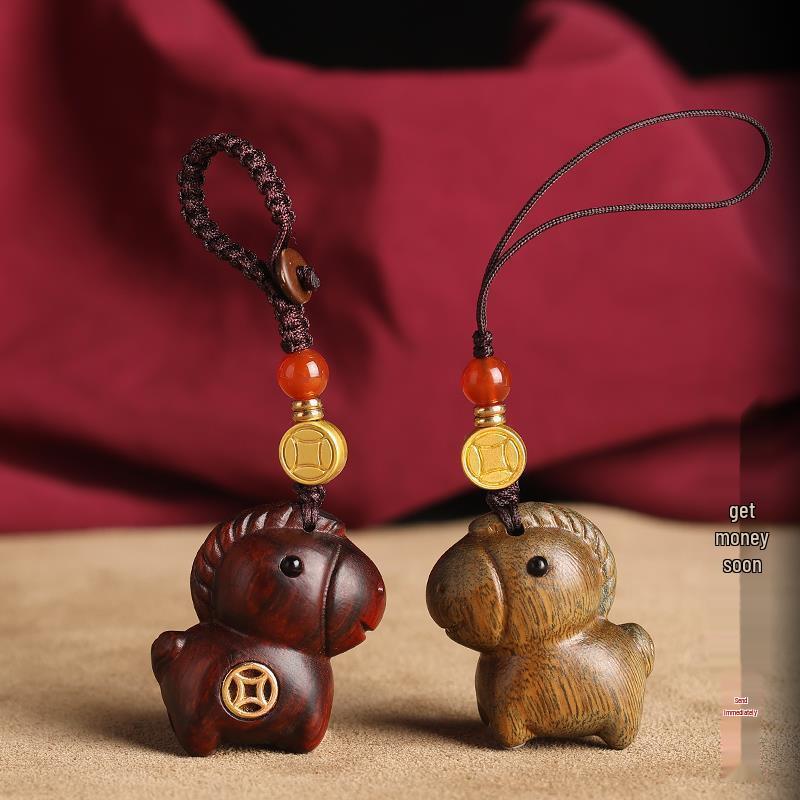 Sandalwood Zodiac Horse Carriage Keychain and Pendant