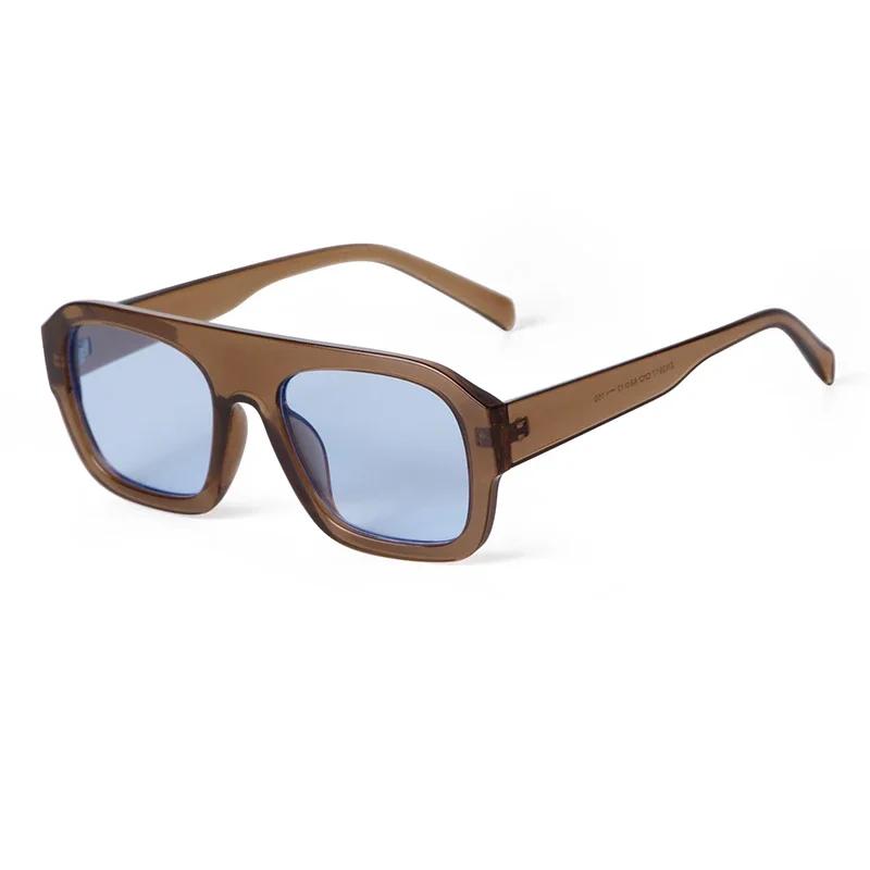 STORY Fashion Flat Top Large Square Sunglasses Women Men New Designer Trendy Leopard Blue Lens Oversize Sun Glasses S3917