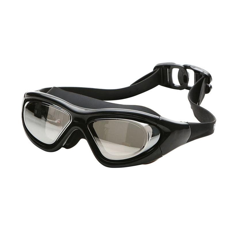 Prescription large-frame swimming goggles with electroplated coating, waterproof, anti-fog, high-definition swimming glasses Black（Cross-Border OPP