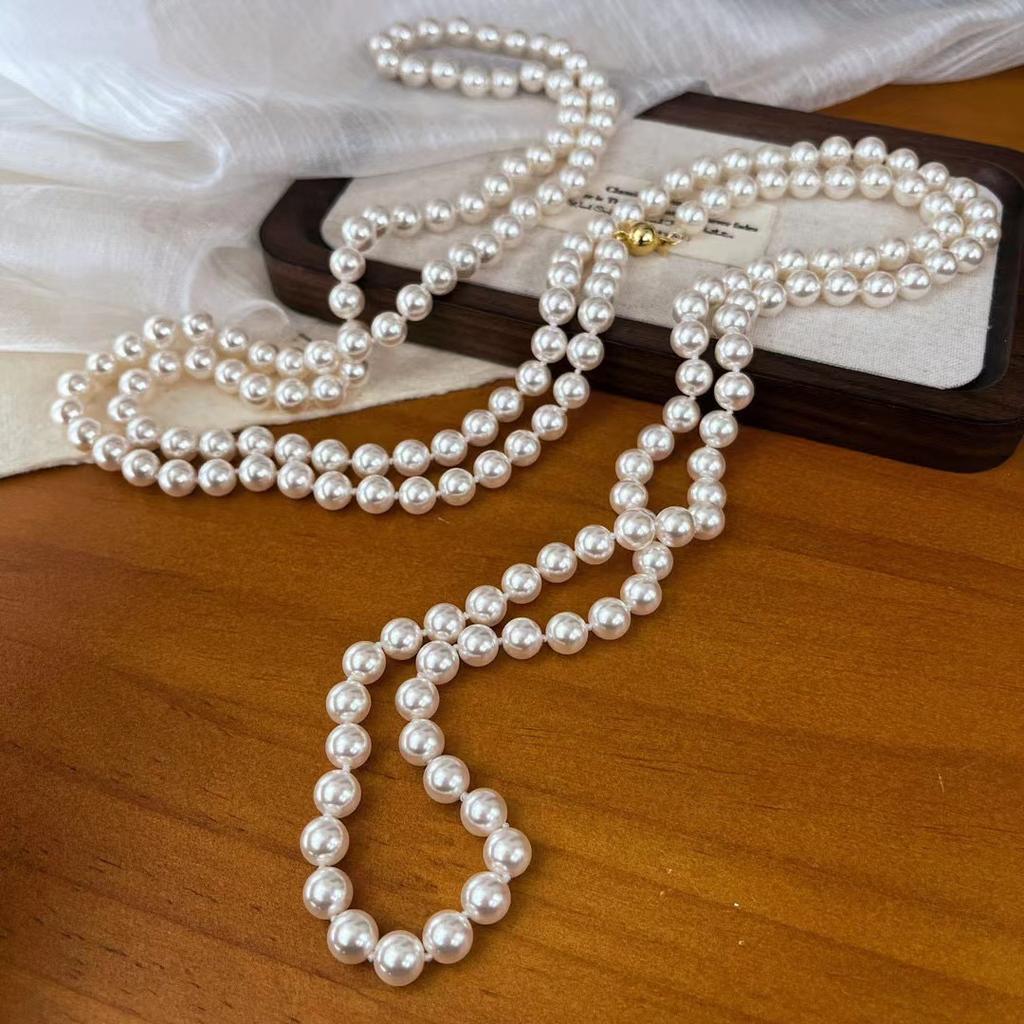 Retro French Shijia Pearl Necklace, A Variety Of Ways To Wear It, Small Fragrance Temperament, High-End Versatile Sweater Chain