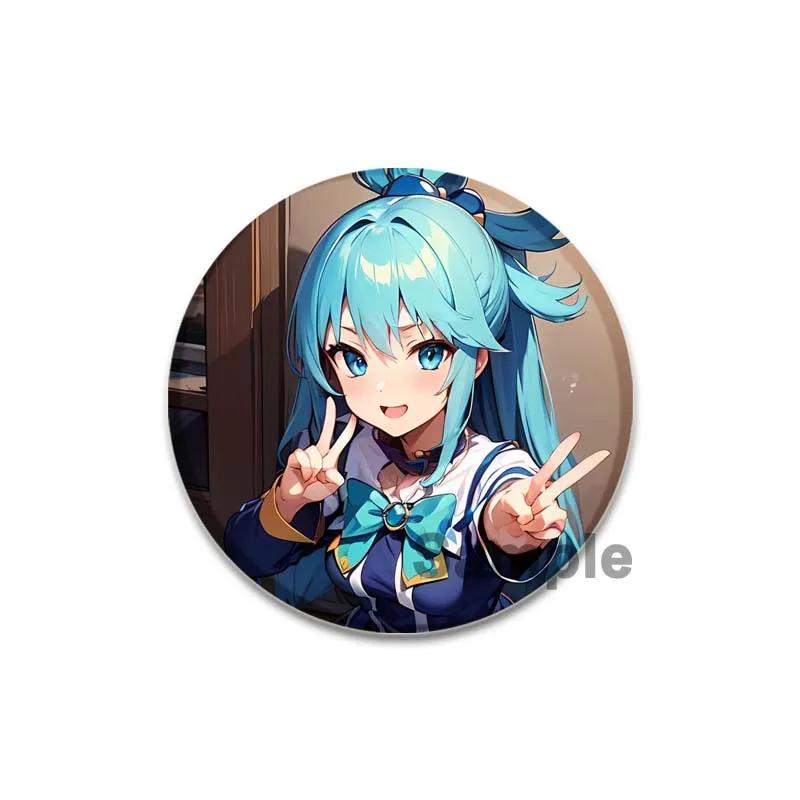 32/44/58mm Anime KonoSuba Pins Megumin Aqua Badge Handmade Brooche Breastpin for Backpack Clothes Accessories Gift