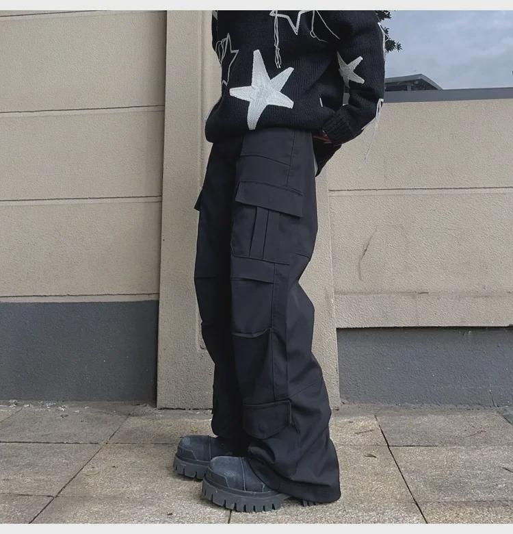 Unisex Svarta Lösrakna Casual Overaller med Flera Fickor